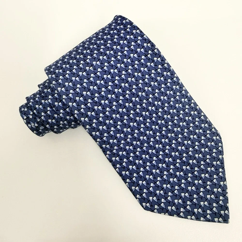 Salvatore Ferragamo Men's Tie Wine Glasses Navy Blue Silk 3.5